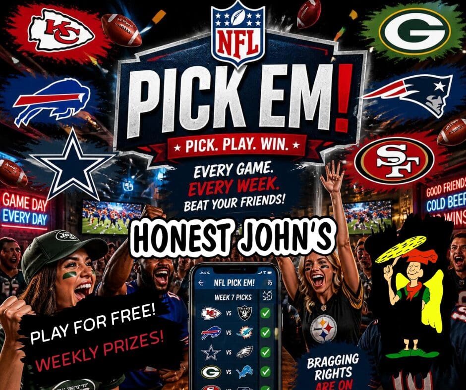 NFL Pick Em promotional image for Honest John's.